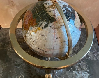 World globe, semi-precious stones with compass