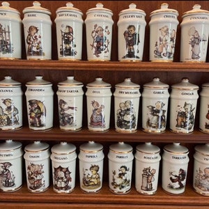Goebel Complete Spice Rack Set Vintage 1987 MJ Hummel Spice Jars with Wood Rack