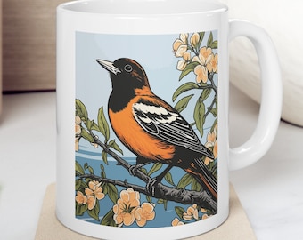 Baltimore Oriole Mug, Birder Gift, Birdwatching Coffee Mug, Bird Gift, Baltimore Oriole Cup, Bird Lover Nature Gift, Bird Watcher Present