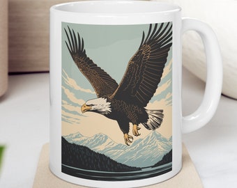 Soaring Bald Eagle Mug, Birder Gift, Birdwatching Coffee Mug, Bird Watcher Gift, Bald Eagle Cup, Nature Lover Gift, Patriotic Bird Present