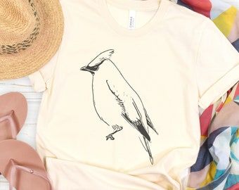 Minimalist Cedar Waxwing Shirt, Birdwatcher Gift, Bird T-Shirt, Birding Tee, Outdoor Lover