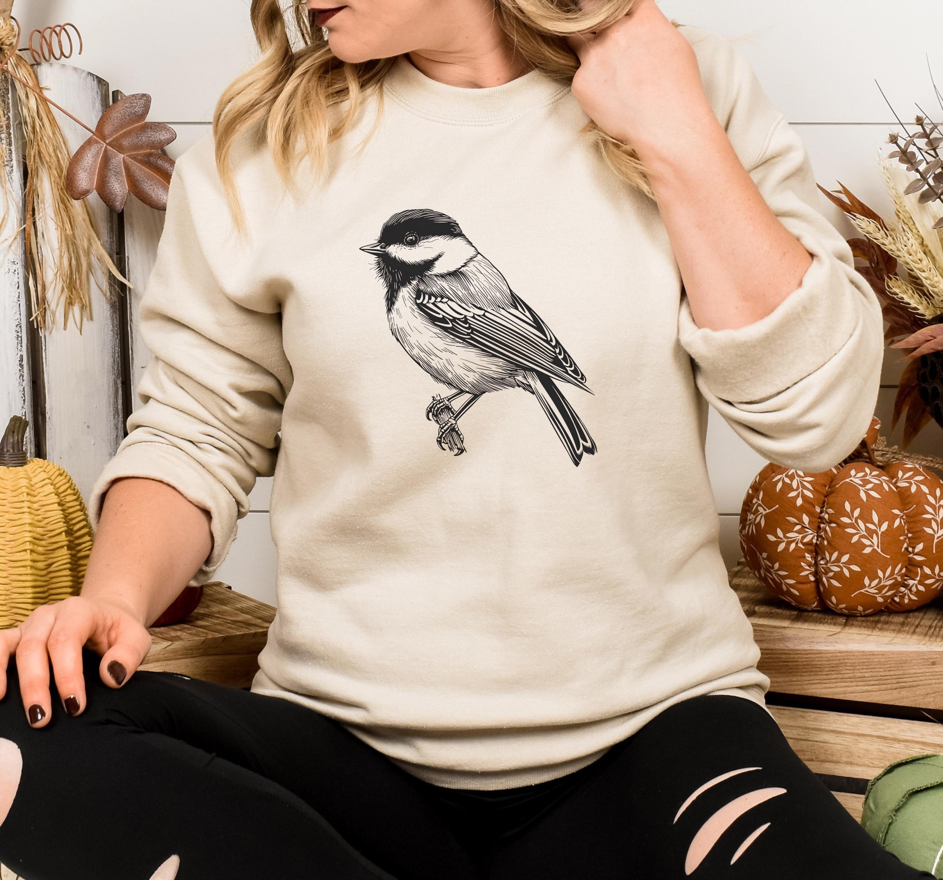 Chickadee Sweatshirt Bird Pullover Crewneck, Birding Gear, Birdwatcher Gift, Minimalist Brid Watcher Shirt, Bird Themed Gifts