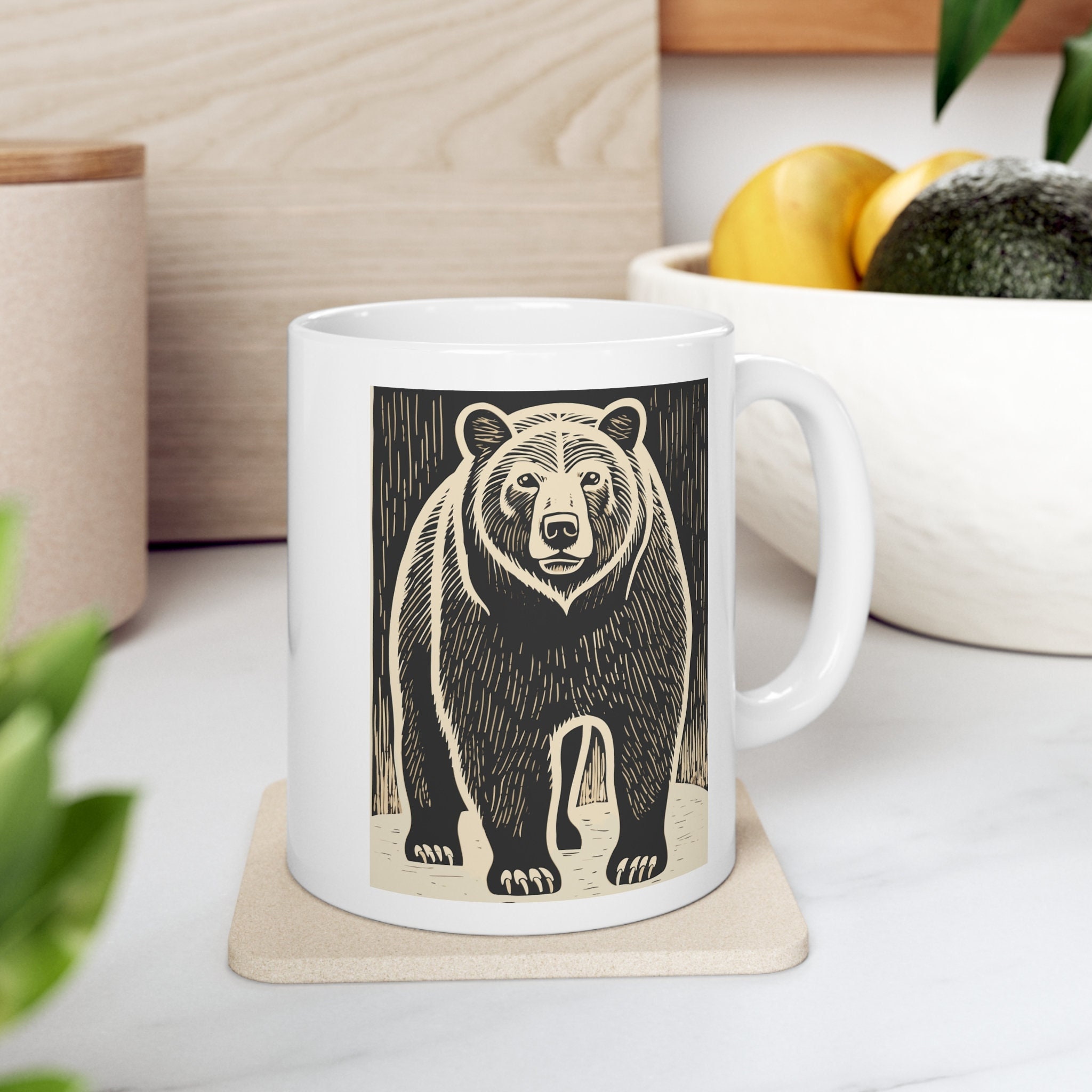 Black Bear Mug – Ceramic Coffee Cup, Wildlife Themed Gift, Nature Lover's Drinkware, Unique Bear Art Mug