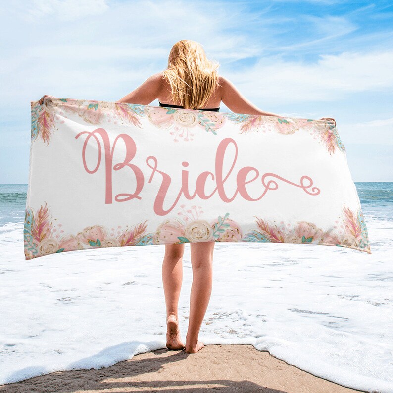 Bride Beach Towel Wedding Gift Bride Shower Gift Boho Pink Etsy