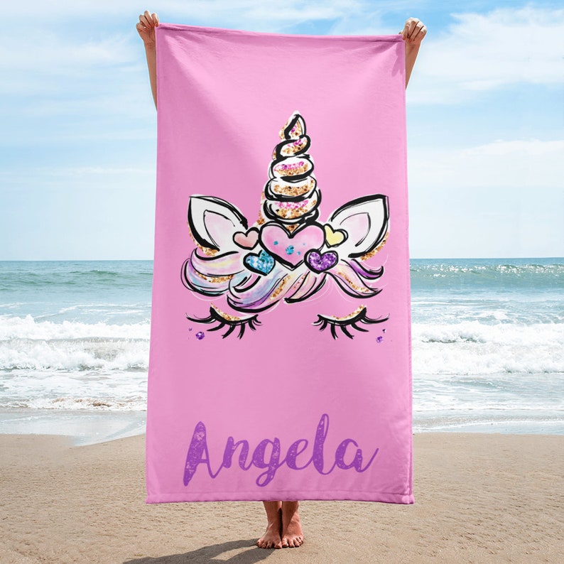Unicorn Custom Girl Beach Towel Personalized Kid Beach Towel Etsy
