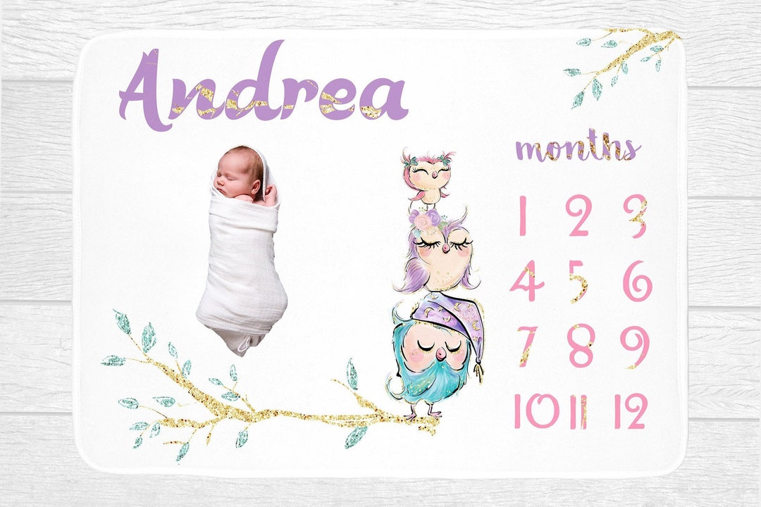 Owl Milestone Blanket Swaddling Baby Blanket Monthly Age Etsy UK