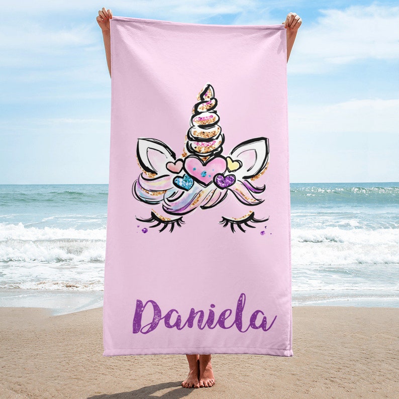 Unicorn Custom Girl Beach Towel Personalized Kid Beach Towel Etsy
