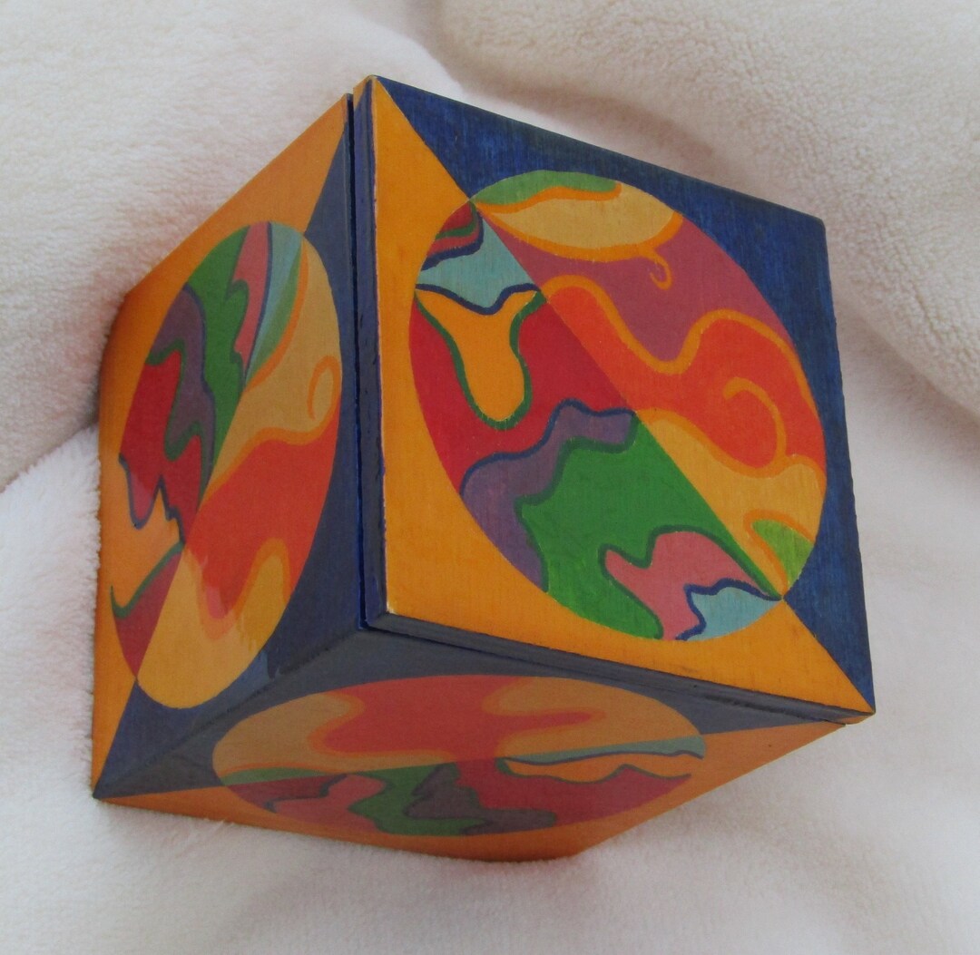 Hand Painted Wooden Cube Box Etsy