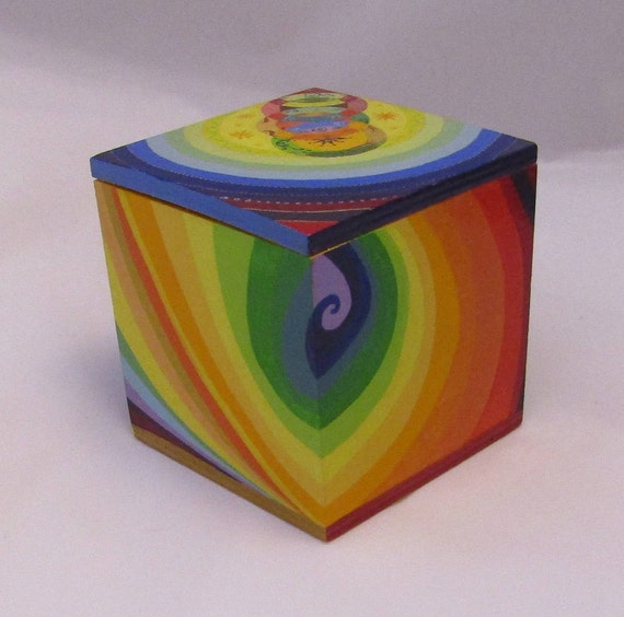 Hand Painted Wooden Cube Box Etsy