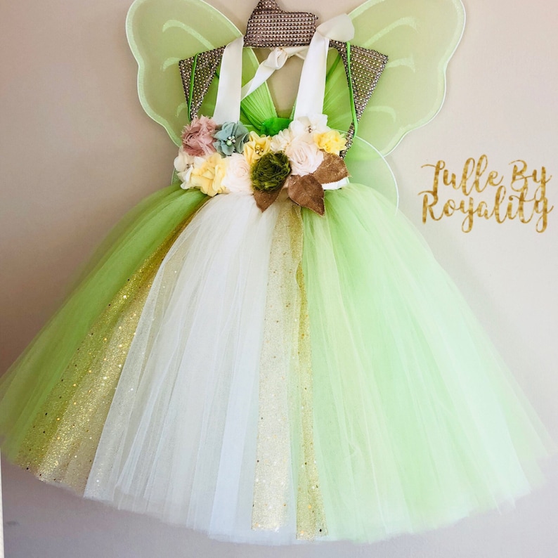 Fairy Tutu Dress Deluxe Set para niño pequeño Tinkerbell Tutu Flower Girl Wedding Tutu Dress para niñas Regalo para su vestido de cumpleaños imagen 3