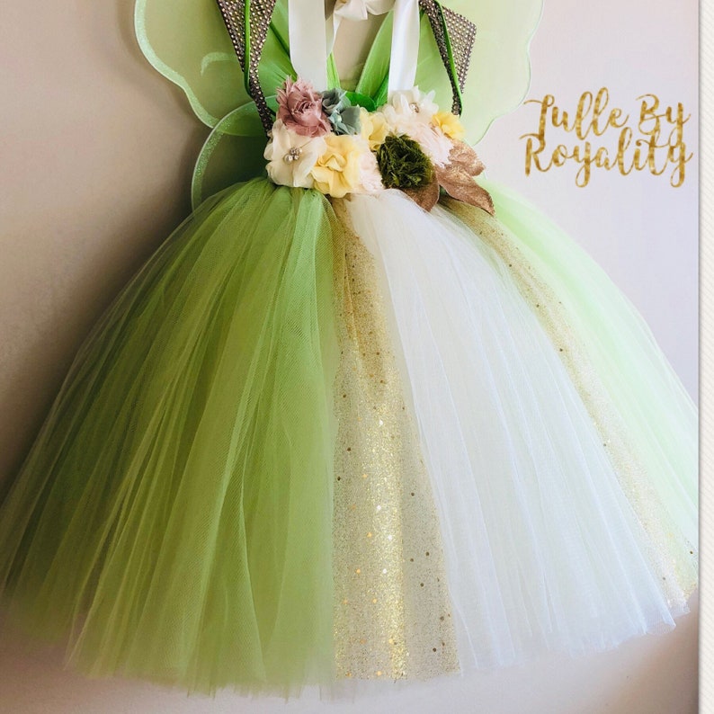 Fairy Tutu Dress Deluxe Set para niño pequeño Tinkerbell Tutu Flower Girl Wedding Tutu Dress para niñas Regalo para su vestido de cumpleaños imagen 1
