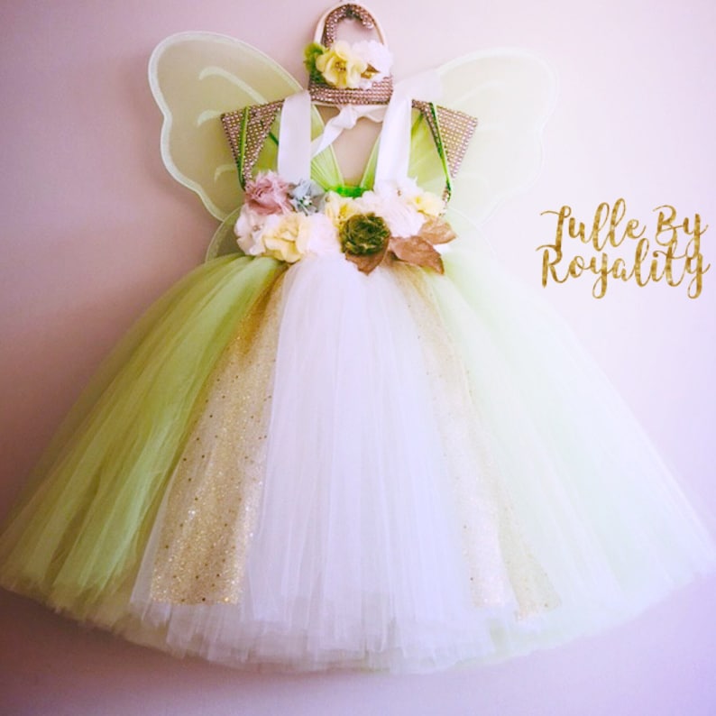 Fairy Tutu Dress Deluxe Set para niño pequeño Tinkerbell Tutu Flower Girl Wedding Tutu Dress para niñas Regalo para su vestido de cumpleaños imagen 6