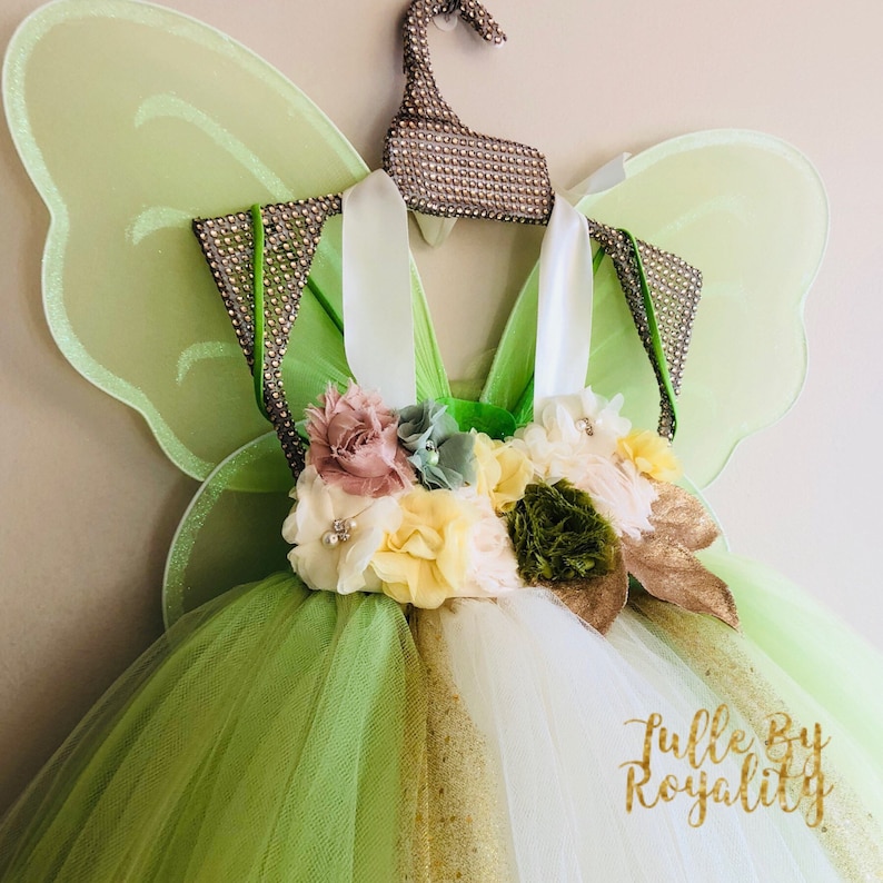 Fairy Tutu Dress Deluxe Set para niño pequeño Tinkerbell Tutu Flower Girl Wedding Tutu Dress para niñas Regalo para su vestido de cumpleaños imagen 7