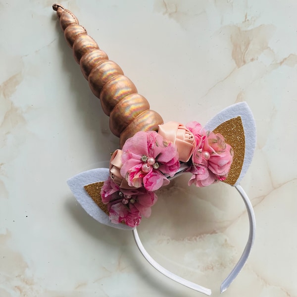 Unicorn Horn Headband Rose gold unicorn headband for unicorn birthday favors for party