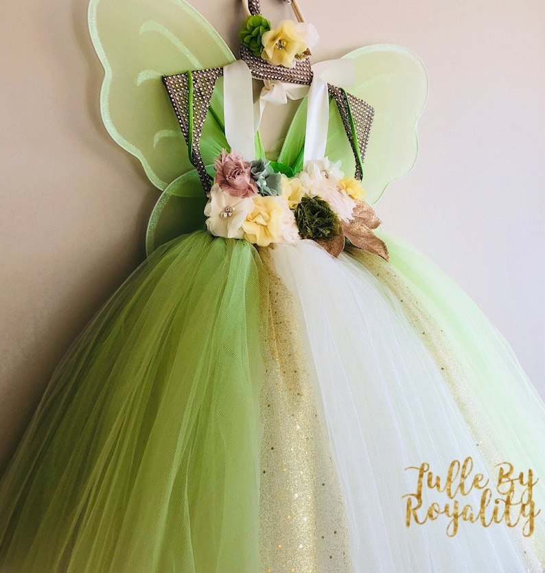 Fairy Tutu Dress Deluxe Set para niño pequeño Tinkerbell Tutu Flower Girl Wedding Tutu Dress para niñas Regalo para su vestido de cumpleaños imagen 9