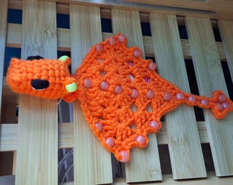 Beaded Pocket Dragon-orange with glow-in-the-dark beads