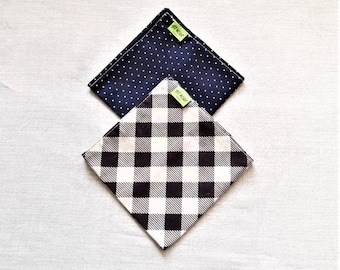 Cotton handkerchief, table napkin, black white polka dots, checks, man, zero waste, eco, reusable, pocket handkerchief, for all