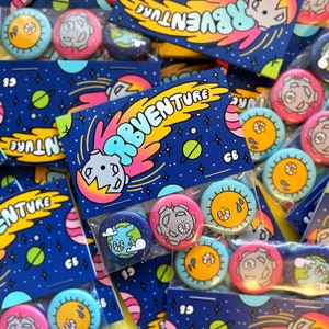 Orbventure space planets cute sun earth moon badge 3 button pack