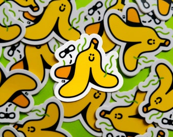 Stinky Banana happy smelly yellow sticker illustration