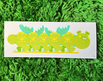 CATERPILLAR | Art Riso Print | 10 x 4 | Walking Cute Insect Illustration