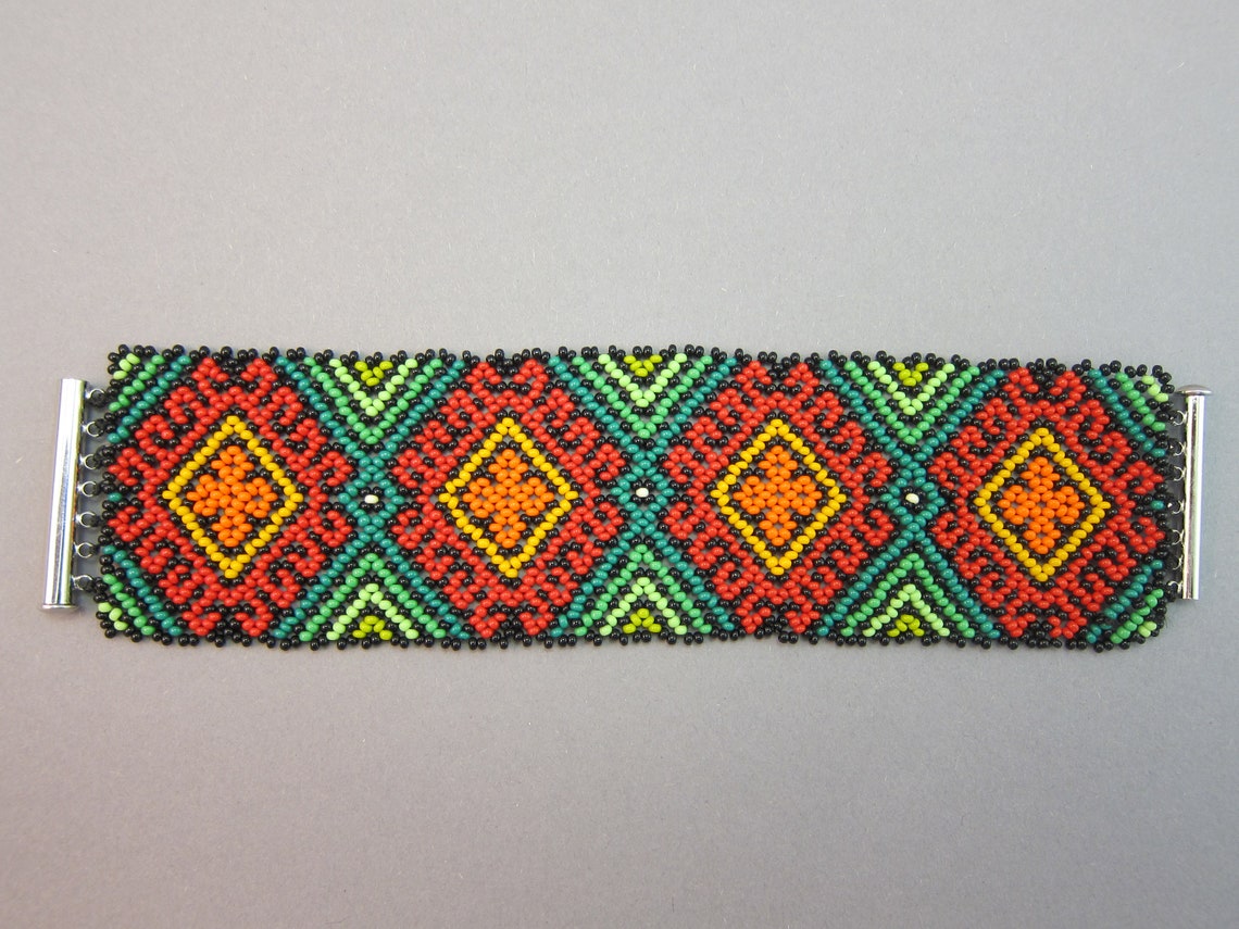 Huichol bracelet Huichol jewelry Mexican beaded bracelet Wide | Etsy