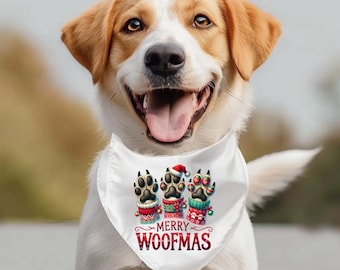 Merry Woofmas PNG – Design natalizio con zampa di cane per genitori di animali domestici, bandane, magliette, tazze e sublimazione