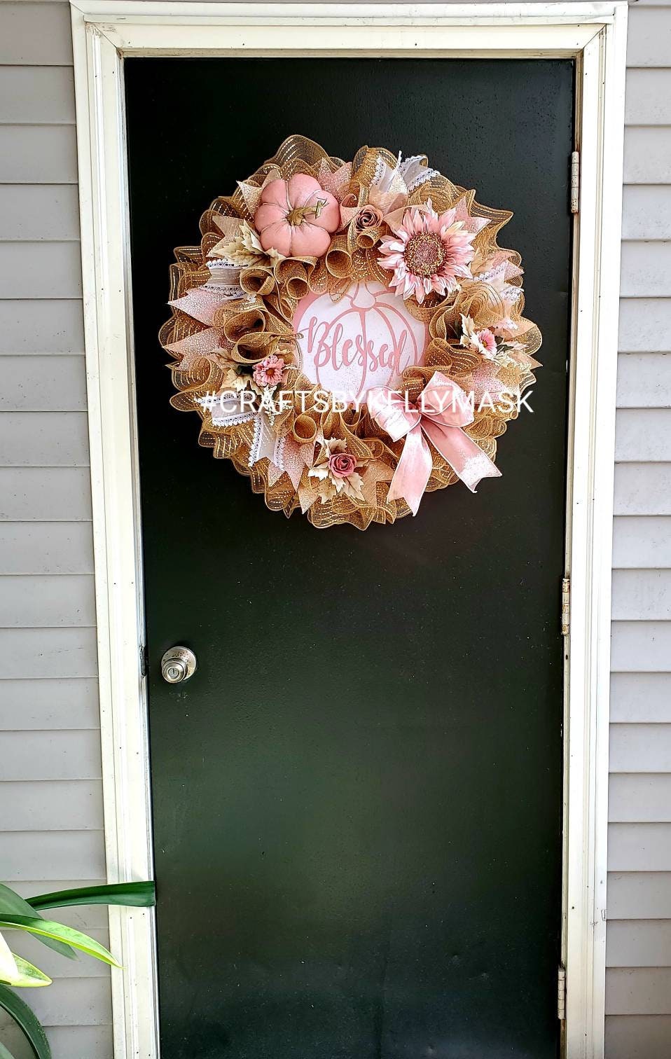 Gorgeous Pink and Gold Pumpkin Blessed Wreath for Fall. Pink | Etsy