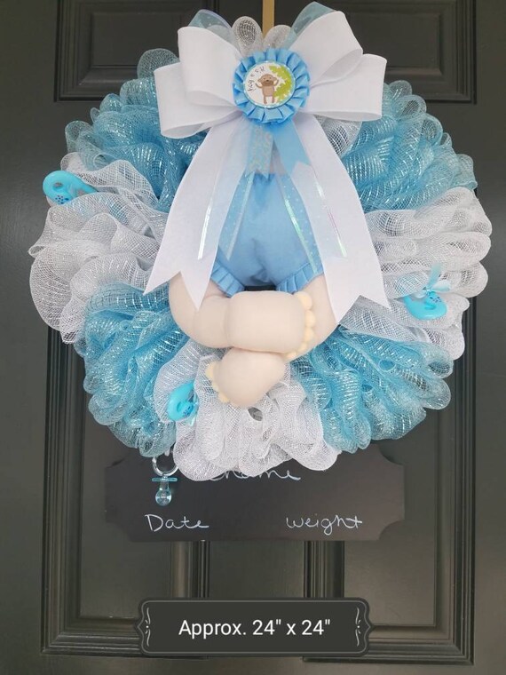New Baby Boy Wreath Hospital Door Announcement Baby Bottom Etsy