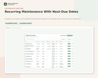 Home Essentials Maintenance Dashboard, Repair and Warranty Tracker