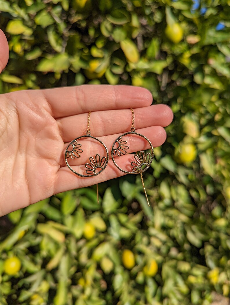 Round Floral Threader Earrings