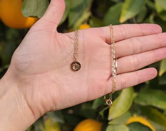 Stamped Flower Charm Necklace