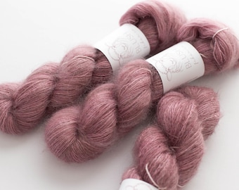 Antique Mauve Mohair Silk Yarn ONE Skein Lace Weight Hand Dyed Yarn Fuzzy Yarn