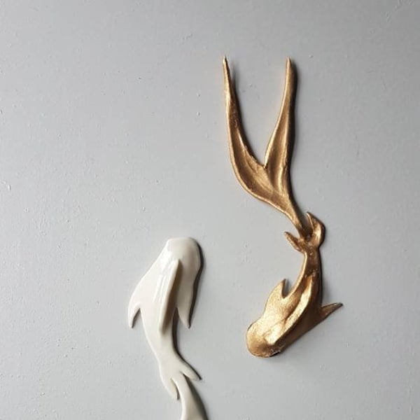 Cuadros de porcelana con peces koi para pared: Estilismo de diseño de interiores