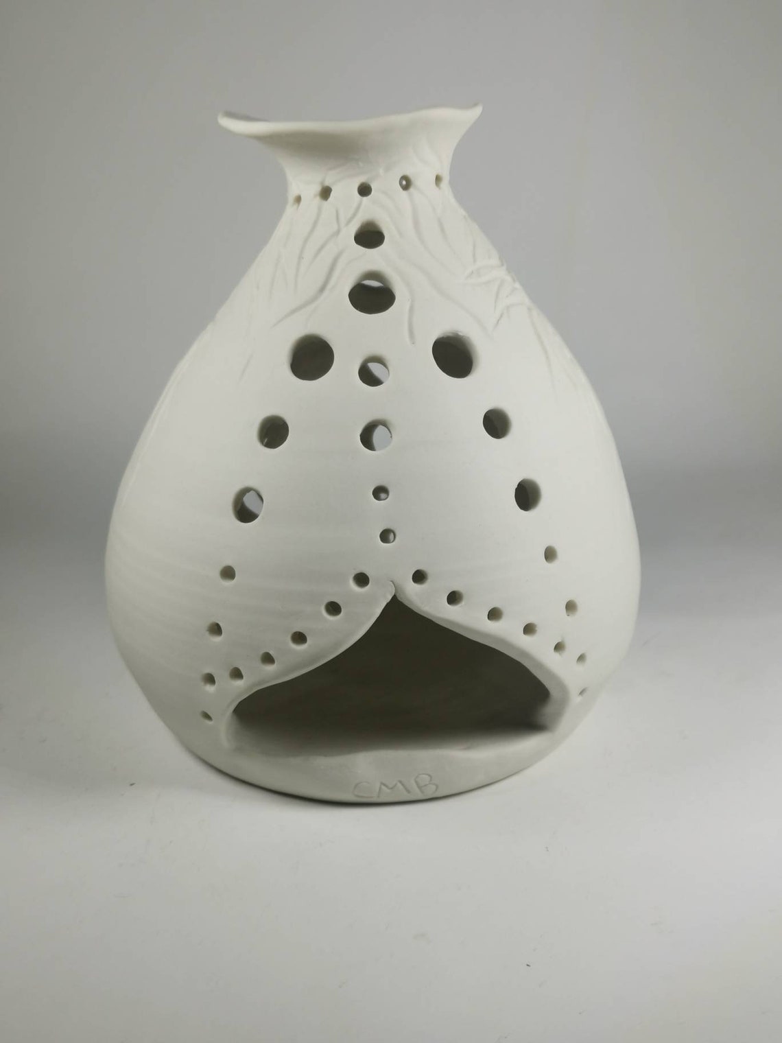 Handmade Hand Carved Porcelain Lantern, Wheel Thrown Candle or Fairy ...