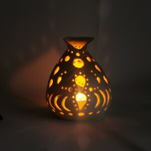Handmade Hand Carved Porcelain Lantern, Wheel Thrown Candle or Fairy ...