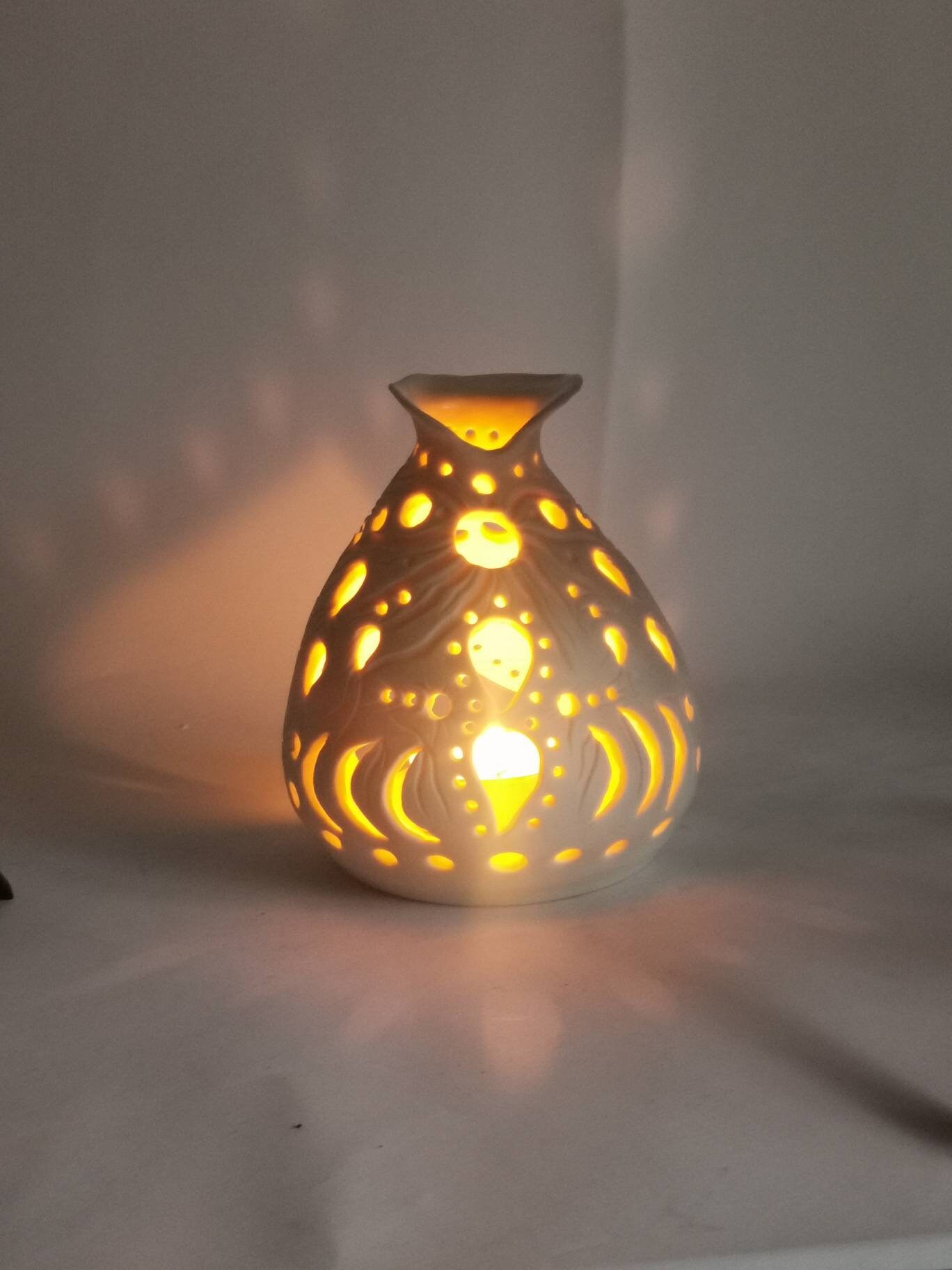 Handmade Hand Carved Porcelain Lantern, Wheel Thrown Candle or Fairy ...
