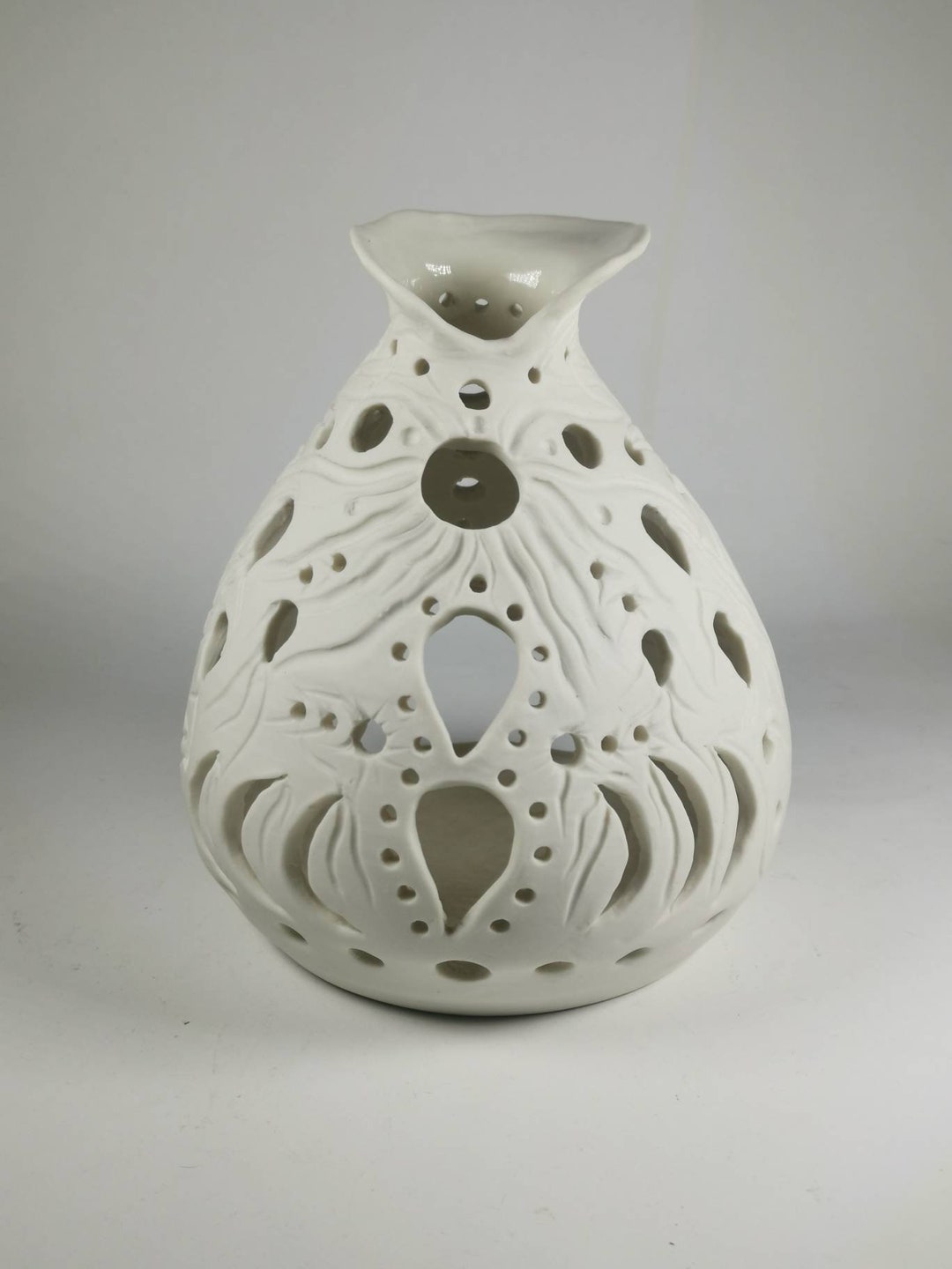 Handmade Hand Carved Porcelain Lantern, Wheel Thrown Candle or Fairy ...
