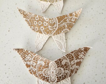 Porcelain Butterfly Wall Art: Gold Lace Ceramic Sculpture, Set of 3