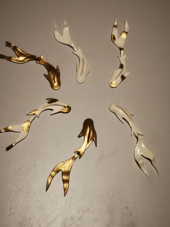 6 Handmade Porcelain Fish Koi Carp Wall Art Home Decor Etsy