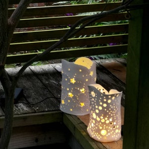 Porcelain fairy light holder or candle holder, indoors or outdoors