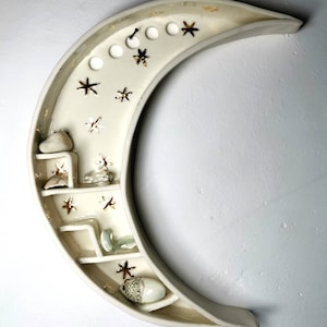 Moon shrine - handmade porcelain crescent moon altar with gold lustre detail