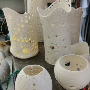 Handmade Hand Carved Porcelain Lantern, Wheel Thrown Candle or Fairy ...