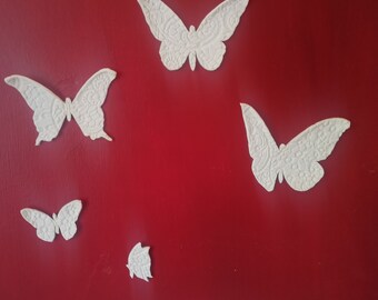 Handmade Porcelain Butterfly Wall Art: Lace Texture, Set of 5
