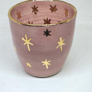 Pink and gold Handmade stoneware cup with 22ct gold detail. Pretty princess cup.