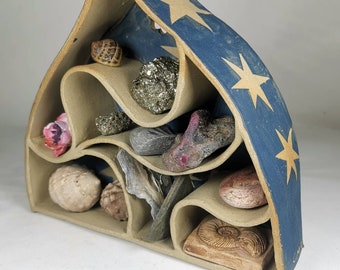 Handmade stars ceramic shrine, wall decor, shelf, curiosity cabinet, niche, in blue handcrafted stoneware, the larger one, Star In the Water