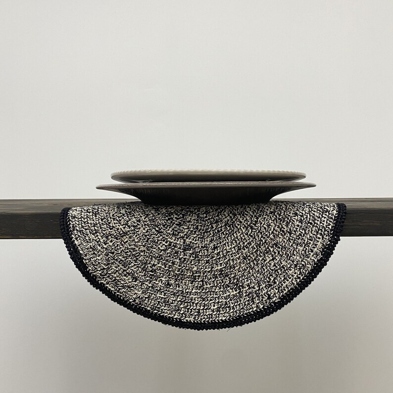 Handknitted White and Black Round Linen Placemat / Quilted Etsy