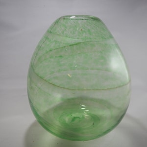 Green hand blown glass vase with white accent stripe