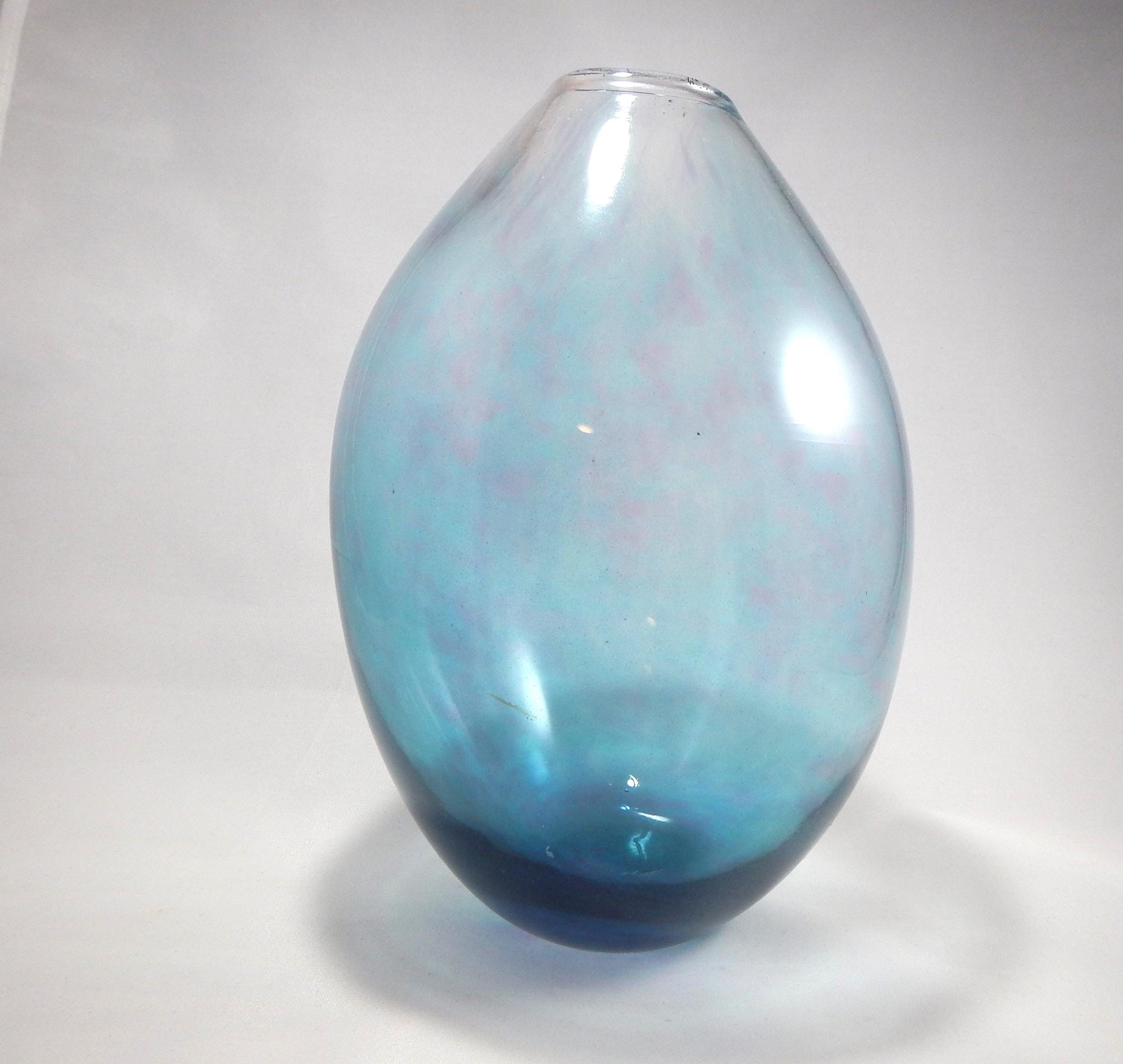 Hand blown pale aqua/lagoon blue glass vase