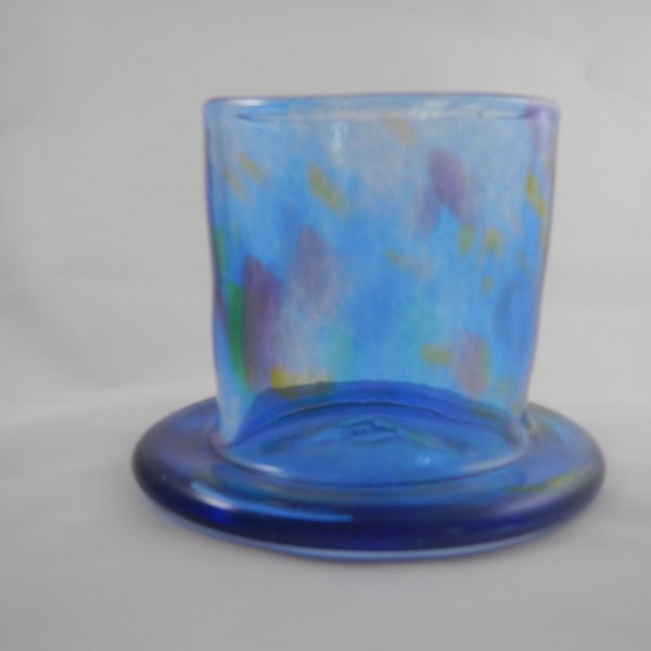 Blue hand blown glass with large foot