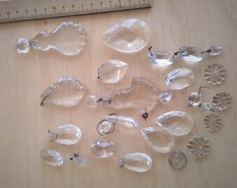 Set of 24 different Vintage Antique Crystal glass Chandelier drops - beads
